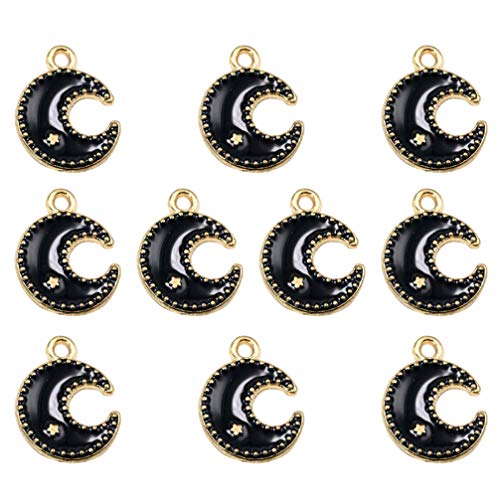 Fenical - Lote de 10 colgantes de luna de aleación y luna para bricolaje, collar, pulsera, pendientes, fabricación de joyas, color negro