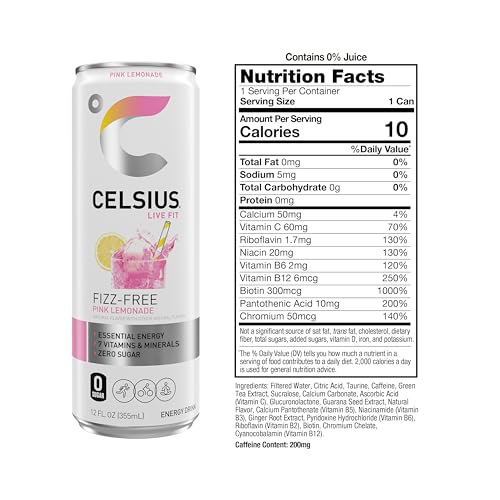 Image of CELSIUS Fizz Free Pink Lemonade, Sugar Free Energy Drink, 12 Fl Oz (Pack of 12)