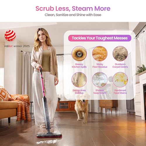 Image of Schenley Lightweight Steam Mop for Hard Floors & Carpets | 3 Steam Modes, 10s Heat-Up, 248F Steam, Up to 37 Min Steam Time, 20 ft Cord, Cord Wrap, Self-Standing, Chemical-Free