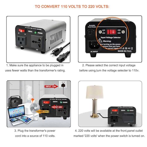 Image of 500W Voltage Transformer Power Converter 110V to 220V, 220V to 110V | Yinleader Step Up /Down Converter 110 /120 Volt - 220 /240 Volt w /US Power Cord [300W Continuous Power]