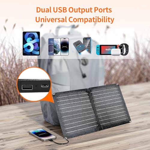 Image of Foldable Solar Panel, 10W Portable Solar Charger with Dual USB Outputs 25% High Conversion Efficiency Solar Panels, Solar Controller for Portable Power Station, Power Bank, Phone, Laptop, Camping