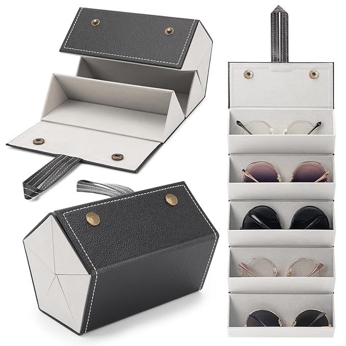 Zivora 5 Slot Sunglasses Box Organizer Compact Travel Glasses Case Multiple Pairs Eyeglasses Storage Hanging Eyewear Men Faux Leather Case Organizer Holder Sunglass (Pack of 1 Pcs)-image-36