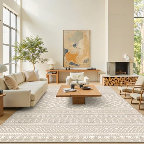 Miukiki 8x10 Area Rug for Living Room Moroccan Washable Rugs Non Slip Indoor Floor Carpet Foldable Large Soft Area Rug for Dining Room Bedroom with Low Pile(Brown,8'x10')