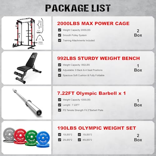 Image of JELENS C21 Power Cage, 2000LBS Multi-Function Power Rack with Independent Dual Pulley System, All-in-One Squat Rack for Cable Crossover, Home Gym Workout Machine