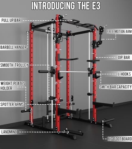 Image of Eonfit E3 Smith Machine for Home Gym Equipment, Multi-Function Power Cage Squat Rack with Cable Crossover LAT Pulldown Pulley System All in One