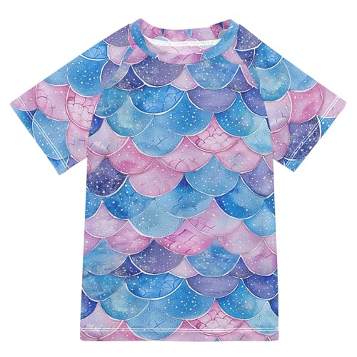 Glitter Blue Pink Mermaid Scales Kids Bathing Suits Girls Sun Protection Activewear Swimwear Beach Tops 3T