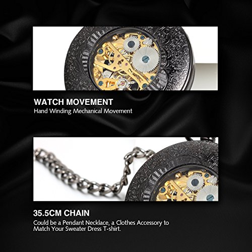 Avaner Unisex Antique Steampunk Black Skeleton Spider Web Pattern Hand Wind Mechanical Movement Roman Numeral Pocket Watch Gift with 14 inches Chain steampunk buy now online