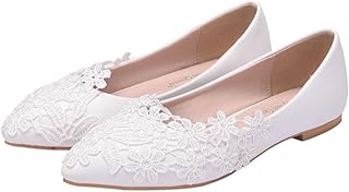 Zapatos De Novia Planos De Encaje Elegantes para Mujer para Bodas y Ocasiones Formales Color Blanco