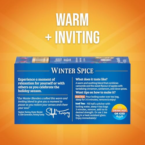 Twinings Winter Spice Herbal Tea - Camomile with Apple, Cinnamon, Cardamom, Cloves, Caffeine-Free Tea Bags Individually Wrapped, 20 Count (Pack of 2)