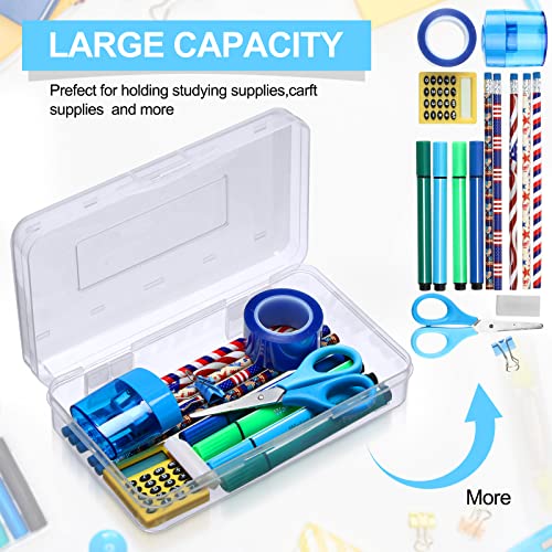Image of Fainne 24 Pack Clear Plastic Pencil Box,Transparent | Stackable Organizer for School Supplies, Large Case for Crayons Markers, Snap-lid Keeps Stationery Secure, Bulk Set
