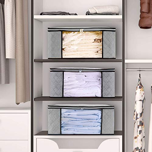 Furthertry Comforter Storage Bags with Carry Handles, Closet Organizer Bgas for Blankets, Bedding, Clothing,Under Bed Storage and Organizer,3pc Pack,Gray - Thumbnail 5