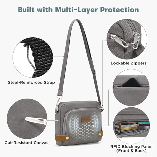 Image of Anti Theft Crossbody Bag for Women, RFID Blocking Travel Purse Slash Proof | CHUNLI Pickpocket Proof Crossbody Bags, Travel Purse Bag with Lockable Zippers & Slash Resistant Strap