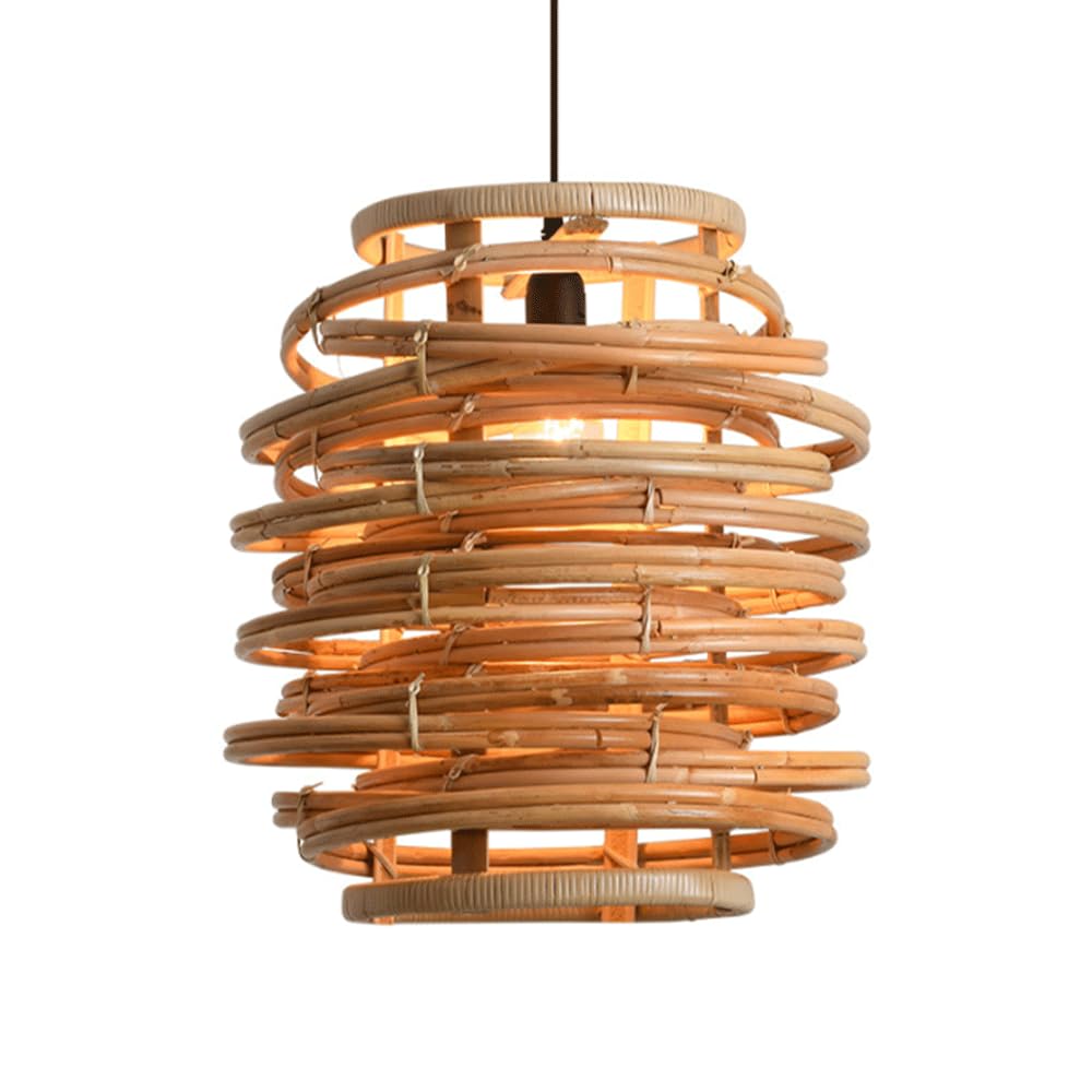YNAHZAOK Pastoral Bamboo Rattan Lighting Fixture Wabi Sabi Wind Restaurant Decorative Light Hand Woven Pendant Light with Adjustable Suspension Line Easy to Install Hanging Lamp for Entryway Hallway