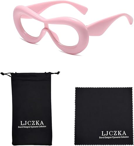 Miniatura 6 de LJCZKA Gafas gruesas de gran tamaño con luz azul  Y2K ovaladas antifatiga ocular gafas de computadora con marco transparente para fiestas