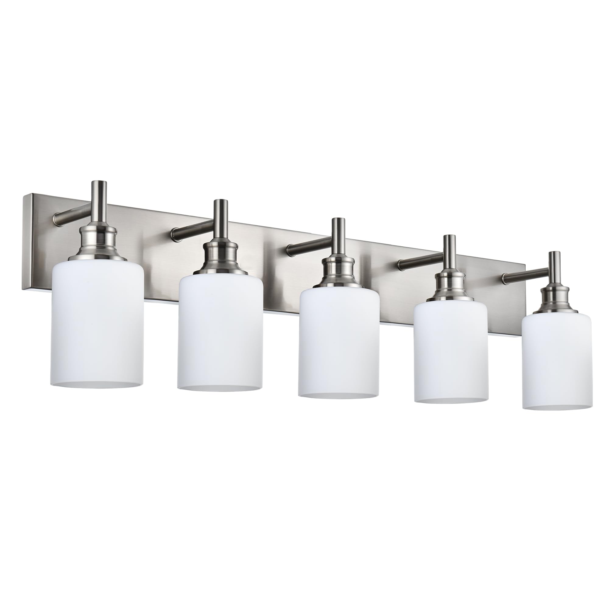 Wanluce Brushed Nickel Bathroom Lighting Fixtures Over Mirror 5 Light Bathroom Vanity Light with Opal White Glass Shade, Modern Wall Sconces Lighting
