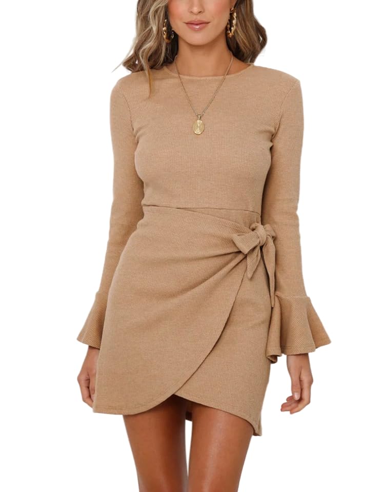 Robe pull automne manches longues style décontracté et chic mi-longue