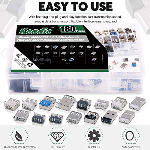 Keadic kit de conectores USB micro y 3.0 180 piezas miniatura 4