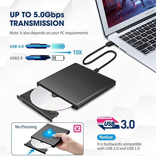 VicTsing USB 3.0 External CD Drive, Portable External CD-RW Drive DVD-R Combo Burner Player Writer for Laptop Notebook PC Desktop Computer (Black)