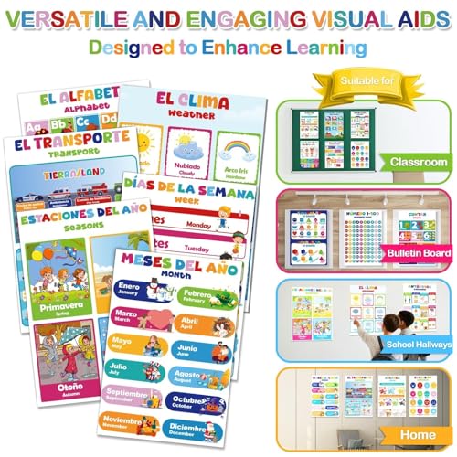 Image of EggSun 16 Pcs Bilingual Learning Posters for School Classroom Decorations, 11 x 16in Poster Charts for Teachers Primary Middle High School Supplies Education Classroom Bulletin Board Wall Decor