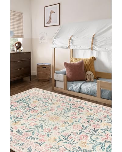 Wonnitar Machine Washable 5X7 Rug, Pink Rugs For Bedroom Girls, Boho Soft Floral Nursery Rug Non Slip thumb #5