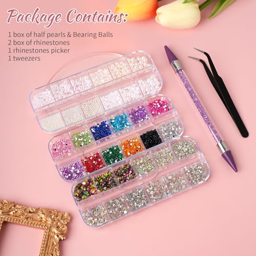 EARLMONI 5200 Stück Strasssteine Nägel, Strasssteine Bunt Steine AB Perlen Diamanten, mit Pinzette und Strass Picker Dotting Pen, Glitzersteine Nägel für Nageldekoration Bekleidung Basteln DIY