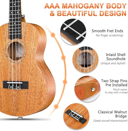 Image of Vangoa Ukelele 23'' Adult Beginner Concert Ukulele Mahogany with Complete Kit Hawaiian Ukulele Acoustic Professional Ukelele for Kids Adults Beginners
