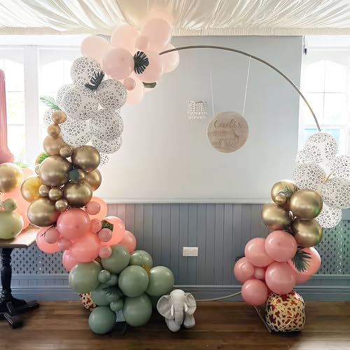 Image of Pink and Green Balloons, Jungle Safari Balloon 12 Inch Leopard Cheetah Print Sage Green Dusty Light Pink Metallic Gold Latex Balloons for Girls Boho Baby Shower Wild One Birthday Party Decorations