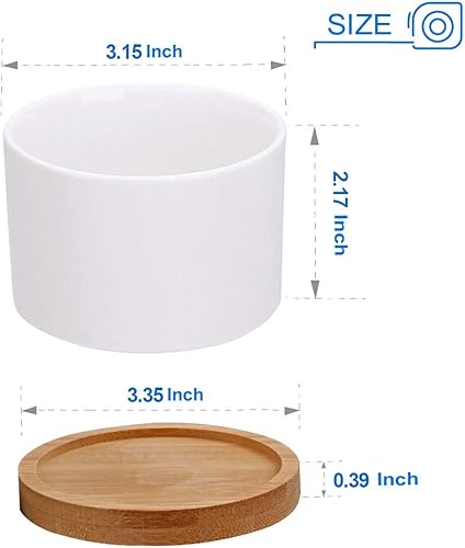 Miniatura 5 de ZOUTOG Macetas para suculentas, mini maceta de cerámica blanca de 3.15 pulgadas con bandeja de bambú, mini macetas de cerámica de 2.6 pulgadas para
