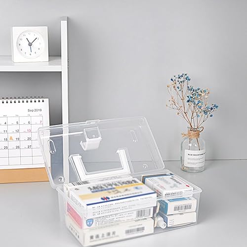 Miniatura 2 de Hemoton Caja de primeros auxilios vacía de plástico Caja de almacenamiento de medicamentos con asa y compartimentos Kit de emergencia familiar