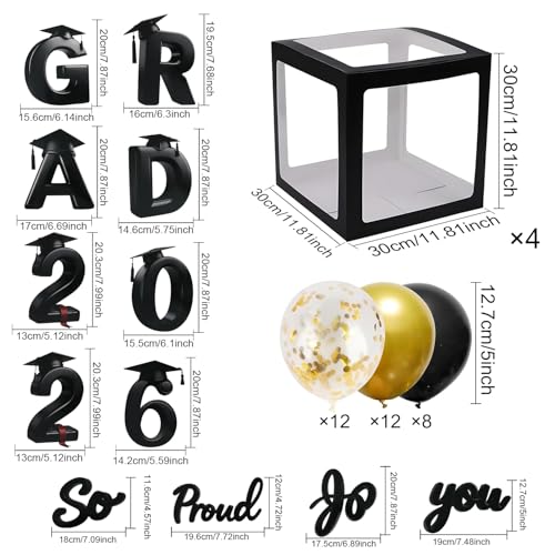 Image of 2026 Graduation Balloon Boxes Decorations, 4pcs Graduation Blocks with 32pcs Balloons inchGARD inch inch2026 inch Letters, So Pround of You Decorations for Class of 2026 Party Supplies for College, High School