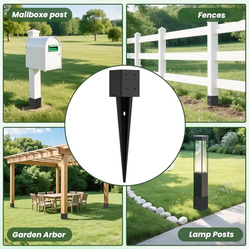 1 Pcs 4\"x4\" Fence Post Anchor Ground Spike 24\"(Actual: 3.6\"x3.6\") Heavy Duty Metal Fence Post Anchor, Black Powder-Coated, for Fences,Deck,Bird Feeder,Railing,Mailbox