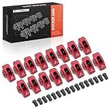A-Premium 16Pcs Red Aluminum Engine Roller Rocker Arms with Needle Bearings Compatible with Chevy SBC 350, 1.6 Ratio, 7/16