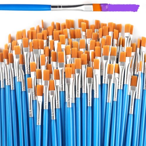Image of Halobios Paint Brushes Set for Acrylic Painting, 100 Pcs Flat Art Painting Brushes Acrylic Paint Brush, Nylon Paint Brush for Kids Adults Oil Watercolor Rock Painting Body Face Nail Art