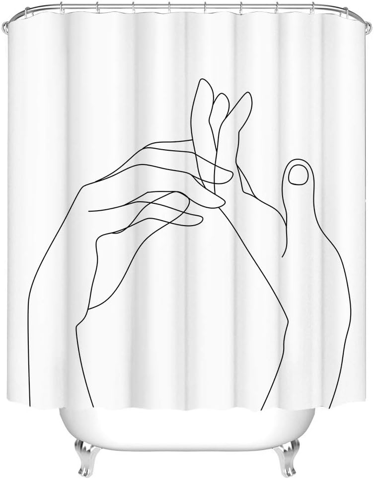 Amazon｜RnnJoile Abstract Line Shower Curtain Love Promise Holding Hands