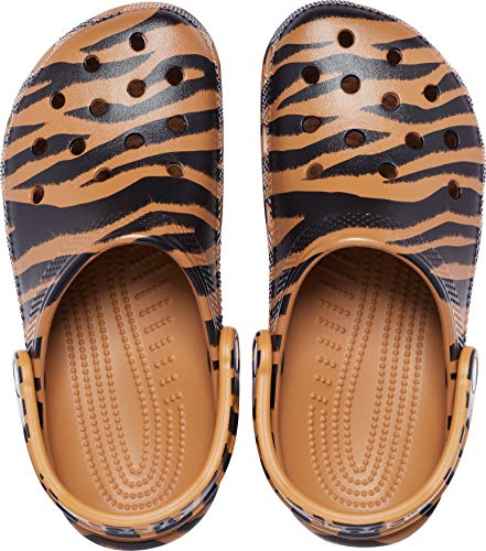 Image of Crocs unisex adult Classic Animal Print | Zebra and Leopard Shoes Clog, Dark Gold /Zebra Print, 13 Women 11 Men US