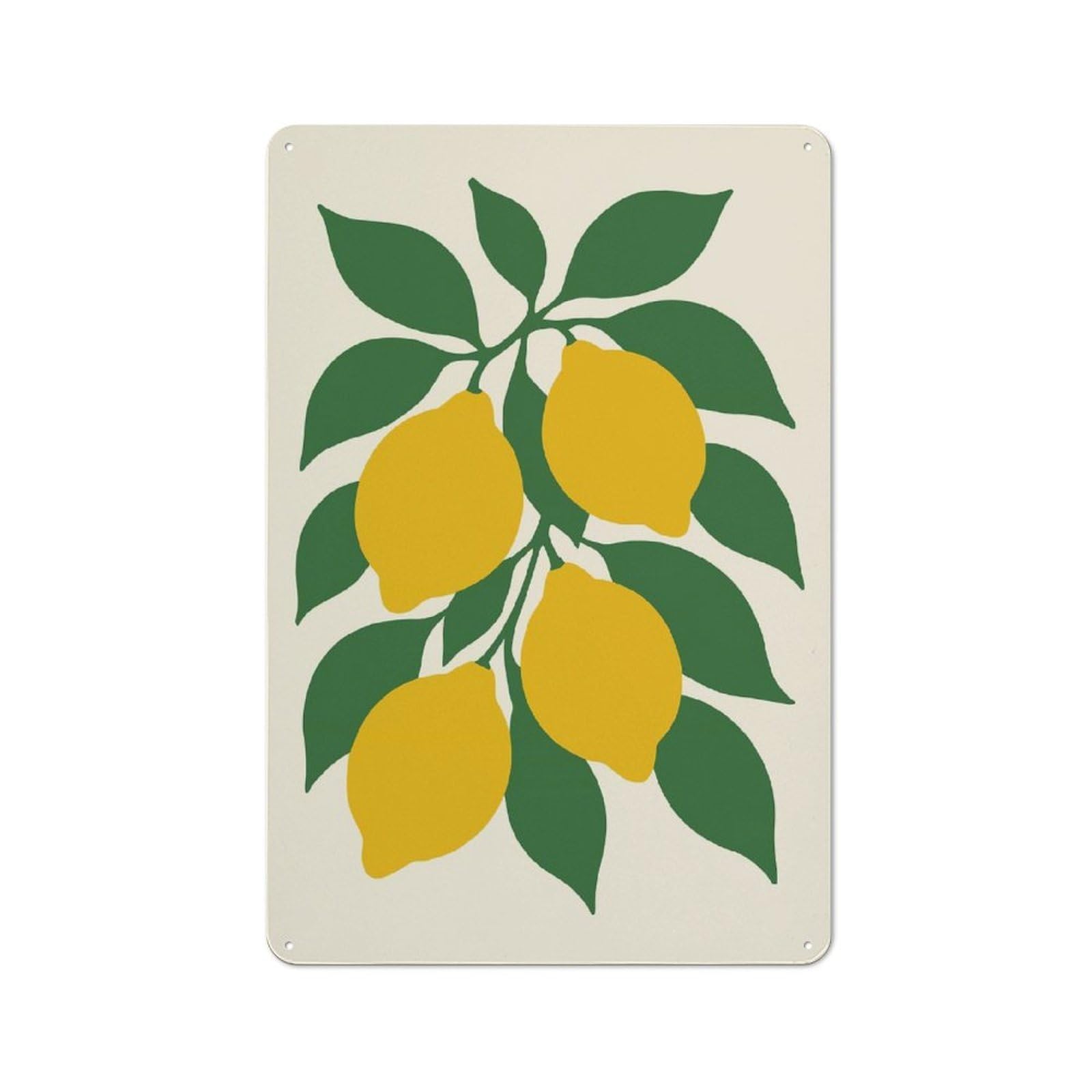 Junmoney Style-10 Decorative Tin Plaque With Lemon Branch Illustration Design 30X20cm, Nostalgic Home Bar Decor For Bar, Kitchen, Garage Or Games Room