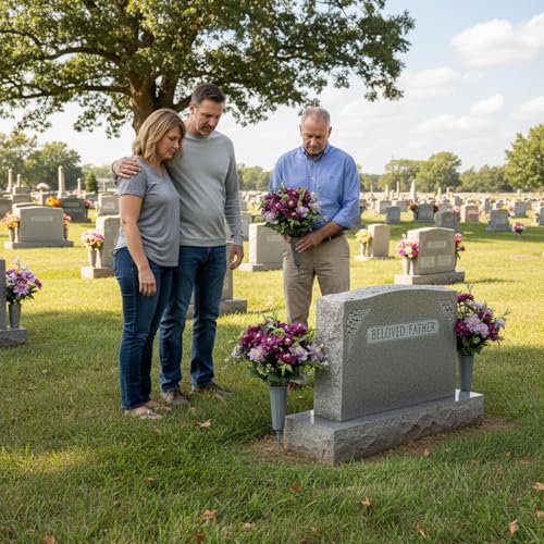 Artificial Cemetery Flowers for Grave, 2 Pack Silk Peonies Bouquet with Vase - UV Resistant Purple & Pink Memorial Flowers, All Weather Outdoor Headstone Decor with Spike image 6