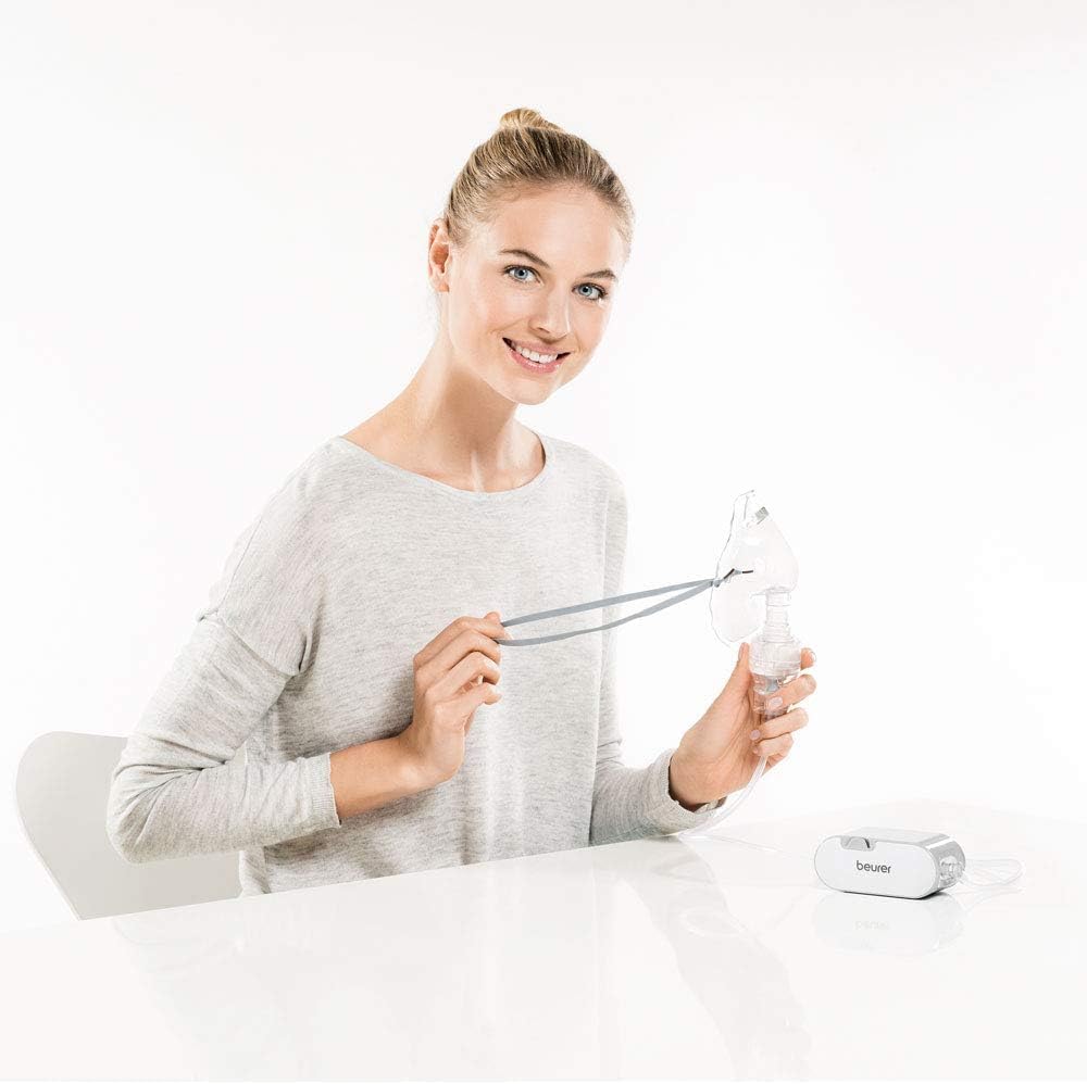 Beurer IH 58 Inhalador con tecnología de aire comprimido, silencioso, pequeño y ligero, para el tratamiento de las vías respiratorias mediante la nebulización de medicamentos líquidos