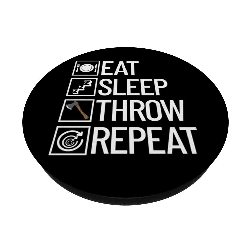 Eat Sleep Throw Repeat Axe Thrower Funny Axe Throwing PopSockets Swappable PopGrip, Black - Image 2