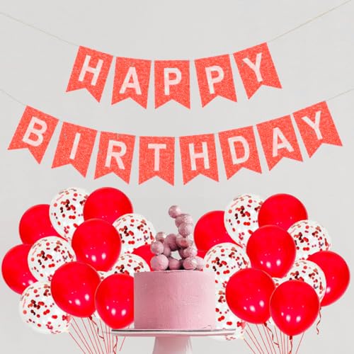 Image of Rozi Decoration Glow Red Metallic & Confetti Balloon Set - 10 Pcs | Romantic Party Balloons for Birthday, Valentine's Day, Anniversary, Wedding & Celebration Decorations
