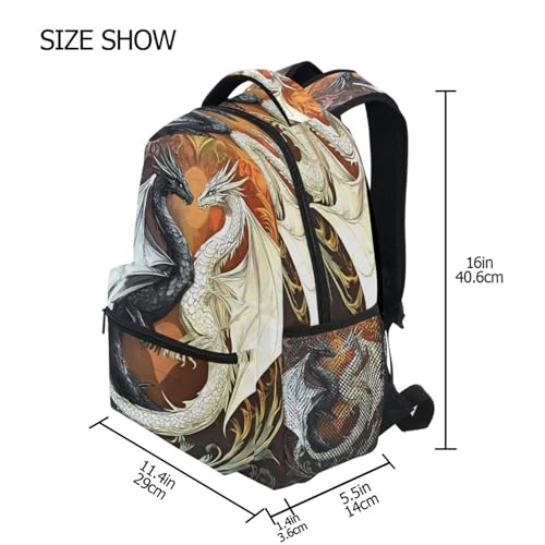 Black White Dragon Backpack for School Boys Girls Adults Kids Bookbag Laptop Bag 15L4