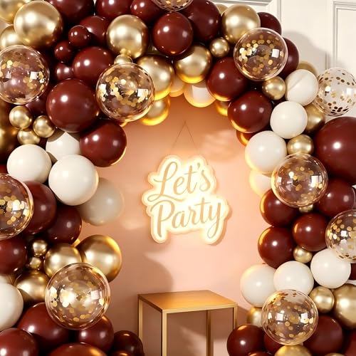 Burgundy Balloon Garland Arch Kit, 174Pcs Burgundy Maroon Gold Sand White Confetti Balloons for Christmas Birdal Shower Graduation Birthday Party Decorations — view 4