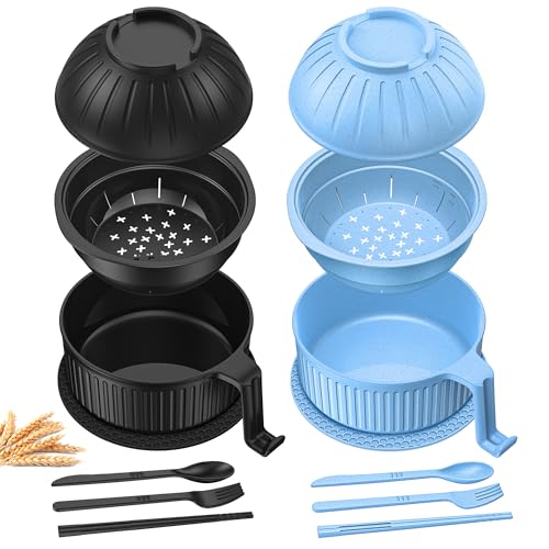 Comparison: Best Microwave Ramen 11 Beiyunee Ramen Bowl with Handles, 2 Set Wheat Fiber Ramen Cooker Microwave with Strainer, 34oz Noodle Bowl with Pot Mat Spoon Chopsticks Fork for Home, School, Office, Dorm, Picnic or Gift