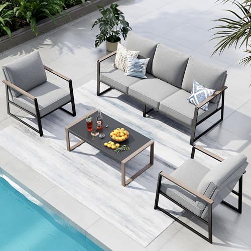 Image of PHI VILLA Metal Patio Furniture Set,5 Seats Outdoor Patio Conversation Set,All Weather Outdoor Couch Set Patio Sofa Set with Coffee Table,Black Frame with Textilene Cushion(Backyard ICON Collection)