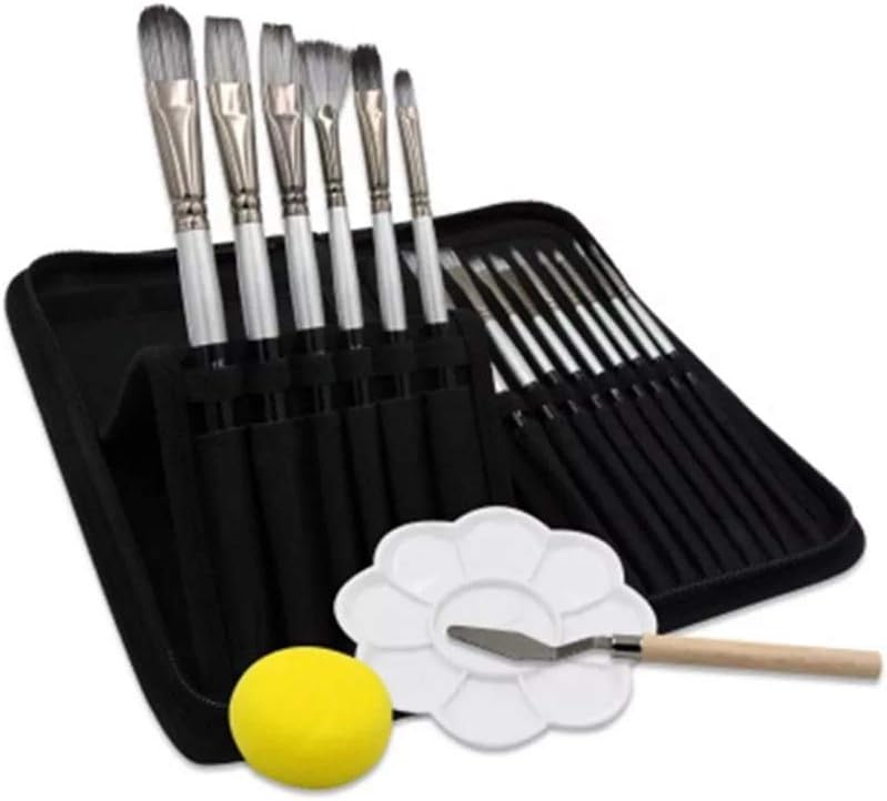 15pcs Professional Oil Paint Brush with Palette Canvas Bag for Watercolor Acrylic Painting Art Supplies