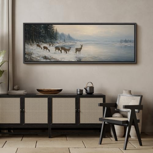 Image of MUDECOR Large Framed Canvas Print Wall Art Winter Deer for Living Room