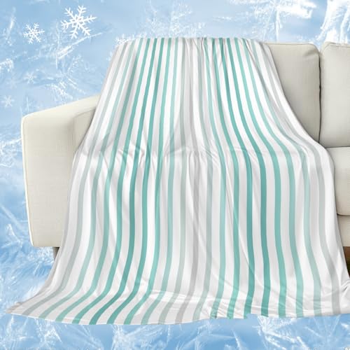 Anzona Cooling Blanket for Hot Sleepers, Ombre Teal Grey Striped