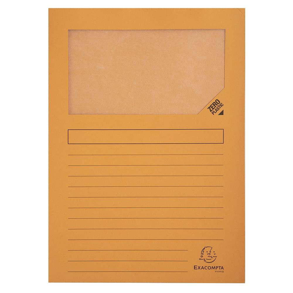 Exacompta - Ref 50104E - Forever Collection - Window Folders - 220 x 310mm in Size, Suitable for A4 Documents, 120gsm Recycled Board - Orange (Pack of 100)