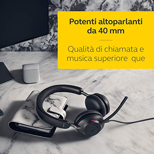 Jabra Evolve2 40 Cuffie Stereo Professionali Certificate Microsoft Teams e con Tecnologia di Chiamata a 3 Microfoni, Cavo con Entrata USB-A, Nero