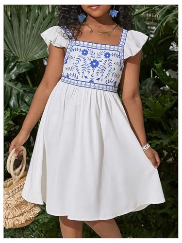 Floerns Girl's Ruffle Sleeve Bowknot Backless A Line Dress Square Neck Beach Dresses2